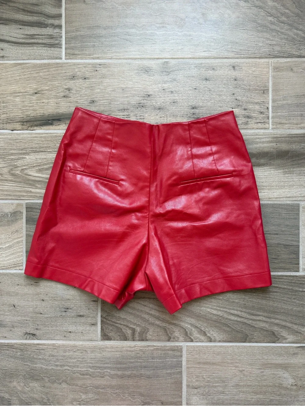 Glam faux leather red high waisted shorts sz Small